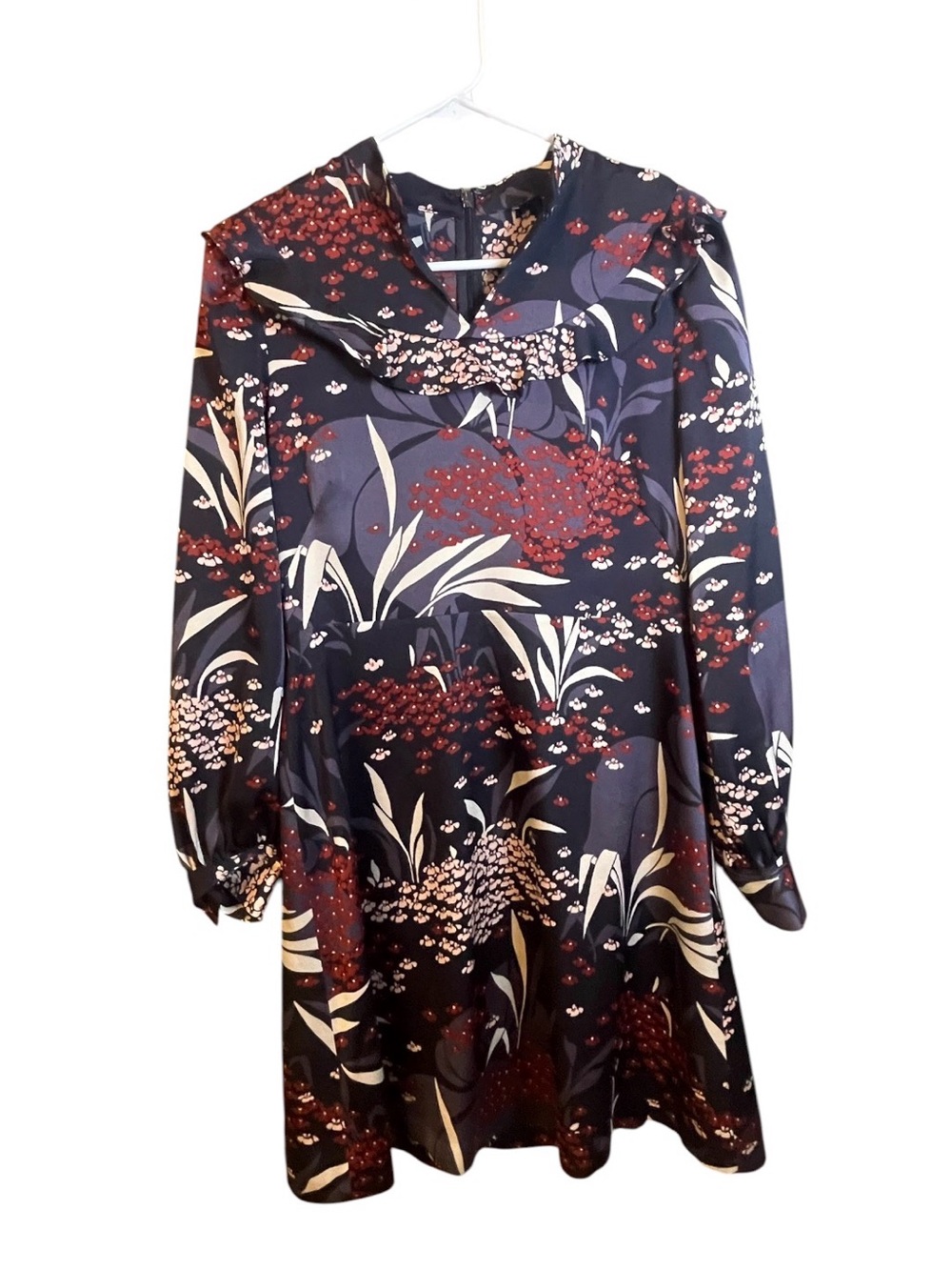 Ann Taylor Navy Floral Long-Sleeve Dress
